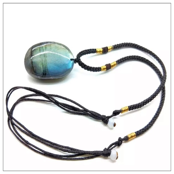 NEW Natural Fire Labradorite Healing Braided Adjustable Necklace - Picture 2 of 7